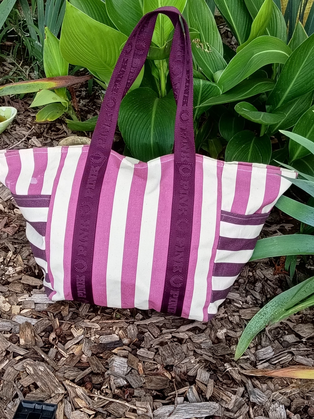 SOLD 🚨 PINK Victoria's Secret Striped Weekender Canvas Tote - Picture 2 of 8